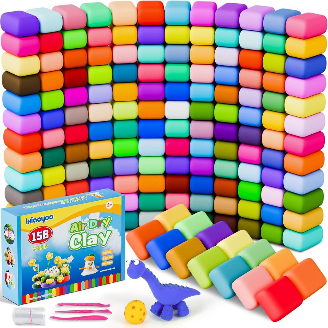 Ixiaoyoo Air Dry Clay for Kids, 158 Colors Modeling Clay Kit, DIY Model Toys with Sculpting Tools, School Arts & Crafts Set, Safe & Non-Toxic, Birthday & Christmas Gifts for Boys Girls Ages 3-12