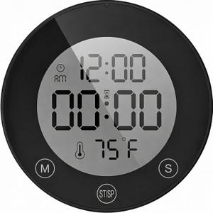 KADAMS Shower Timer Clock Waterproof Bathroom Timer Digital Wall Clock with Countup Countdown, Magnetic Kitchen Timer Clock with Temperature, Suction Cup for Kids Shower Spa Cook Bath (3.54'' Black)