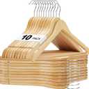 HOUSE DAY Wooden Hangers 10 Pack, Solid Wood Hanger with Non Slip Pant Bar, Heavy Duty Wooden Coat Hanger for Closet, Smooth Finish Wood Clothes Hangers for Shirts, Suits, Jackets, Dress, Natural