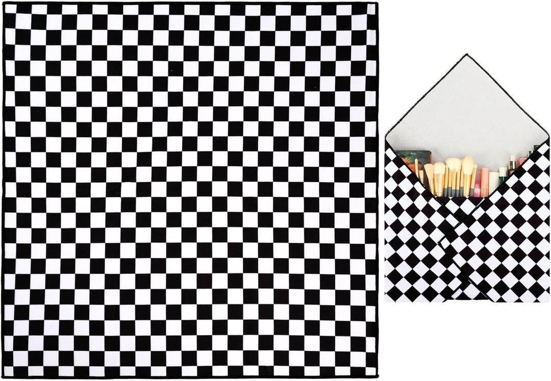 Magic Cloth Makeup Bag, Magic Pocket Makeup Bag, Lazy Cosmetic Bag for Travel, 21.7 x 21.7 inches Open Lay Flat Organizer for Beauty Essentials(Checkered)