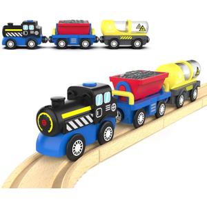 Engineering Train Toy for Kids, Battery Operated Locomotive Train for Wooden Tracks, Powerful Train Compatible with Thomas, Brio, Chuggington Train Set for Toddlers