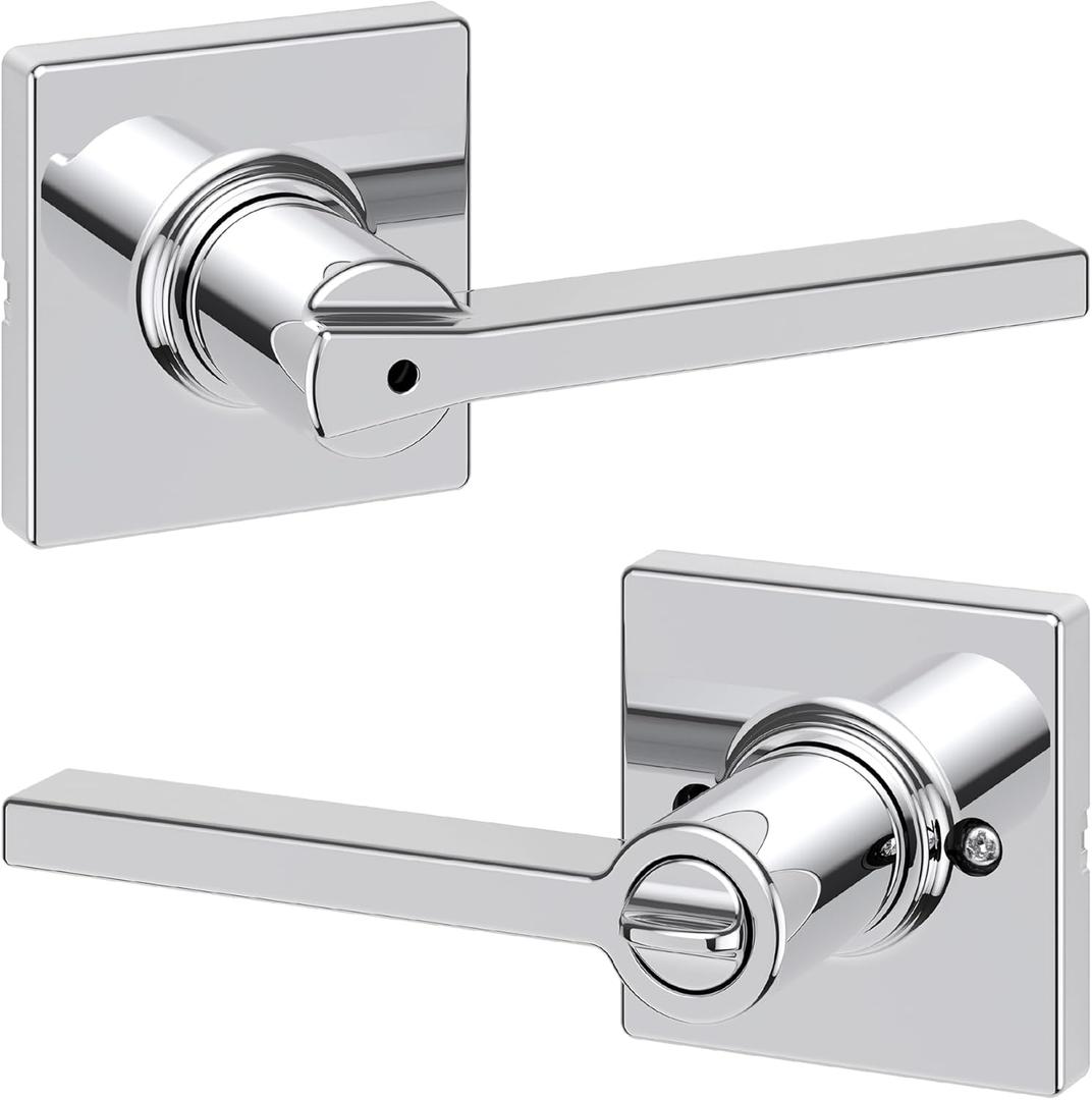 Kwikset Casey Interior Privacy Door Handle with Lock, Door Lever For Bathroom and Bedroom, Polished Chrome Reversible Keyless Turn Lock (1 Pack)