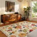Machine Washable Area Rugs for Bedroom: 5'x7' Living Room Rug Floral Vintage Large Rug Stain Resistant Non Slip Low Pile Faux Wool Soft Rugs for Dining Room Bedside Kitchen Entryway Nursery Office