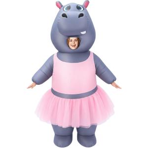 Halloween Inflatable Costumes for Adult Funny Full Body Dancing Hippo Blow up Suit with Tutu Animal Couple Costumes for Halloween Cosplay Themed Parties Carnival Events One Size