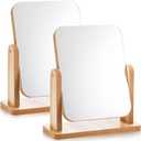 DEAYOU 2 Pack Vanity Mirror with Wood Stand, 360 Degree Rotation Makeup Mirror, Small Standing Swivel Cosmetic Mirror, Portable Wood Tabletop Mirror for Desk, Make Up, Gift, High-Definition