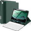 kenke for iPad 11/10th Gen Case with Keyboard 11/10.9 inch 2025 A16/2022, Detachable Folio Wireless Bluetooth Keyboard Case with Right Side Pencil Holder, White Square Keycaps (Dark Green)
