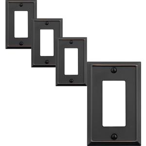 Single Decorator Light Switch Cover Aria Metal Wall Plate, 2-Pack Aged Bronze 1 Gang Single Rocker, for Receptacle Dimmer Switch GFCI Outlet, Switch Cover Decorative Wallplate, Durable