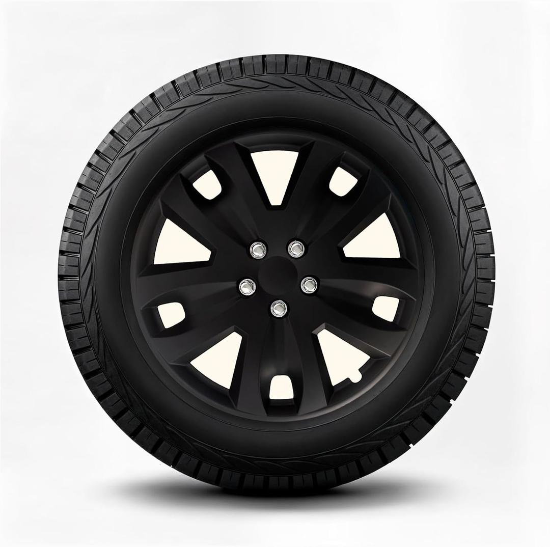 LYDS Titan 17 Inch Hubcaps for Trucks & Cars, Matte Black Wheel Covers, Heavy-Duty ABS Snap-On Rim Covers, Set of 4