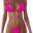 XUNYU Thong Bikini Sets for Women - Brazilian Micro String Bikinis Sexy Two Piece Swimsuit Triangle Top Halter Bathing Suits (Pink, S)