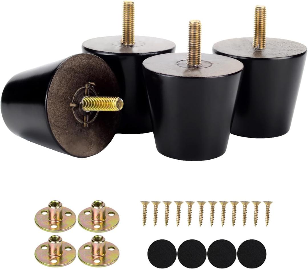 Furniture Feet 2 Inch Black Replacement Legs for Chair Dresser Ottoman Cabinet Set of 4 Screw in Tiny Small Wood Legs Predrilled M8 Bolt