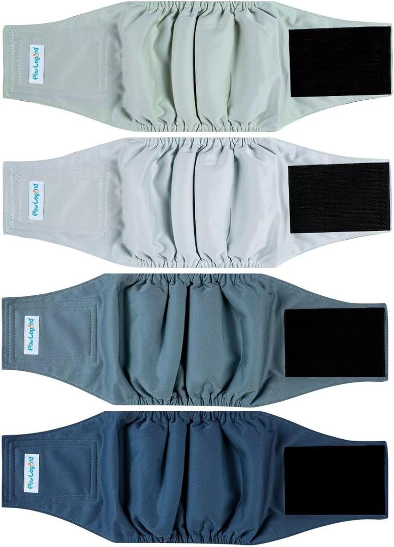 Paw Legend Washable Dogs Diapers Male Dog Belly Bands for Male Dogs Diapers Reusable Puppy & Doggie Diapers Male (4 Pack, Large) (Navy and Grey)