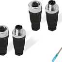 M12 4 Pin Aviation Connector, Panel Mount Socket Plug Male Female, IP67 Waterproof Circular Connector, Gold-Plated Copper Contacts, PG7, 2 Sets