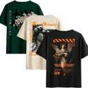GORGLITTER Men's 3 Pack Vintage Graphic Tee Shirt Short Sleeve Crew Neck Casual Summer Streetwear T-Shirts, Large