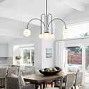 Black Sputnik Chandelier,6 Lights Modern Chandelier for Dining Room Mid Century Chandelier Large L49 Ceiling Pendant Light Fixtures with Milk Glass Globe Shades for Foyer Living Room Kitchen Island