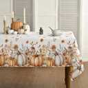 Horaldaily Fall Tablecloth 60×120 Inch Rectangular, Orange Grey Pumpkin Autumn Harvest Flower Washable Seasonal Table Cover for Party Picnic Dinner Decor