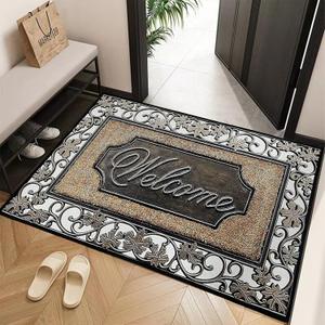 Welcome Door Mat, Washable Front Door Mat Outside Entrance with Non-Slip Rubber Backing 17x29''