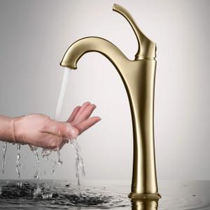 KRAUS KVF-1200BG Arlo Brushed Gold Tall Vessel Bathroom Faucet with Pop-Up Drain