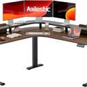 Agilestic L Shaped Standing Desk, Corner Desk with Monitor Shelf, Adjustable Height Gaming Table, Sit Stand Up Table, 63 x 55 Inch Home Office Computer Workstation, Splice Board, Dark Walnut