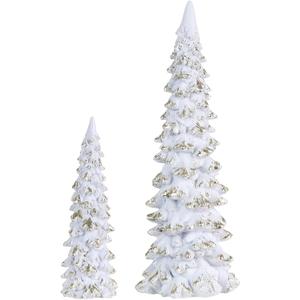 MEETYAMOR Christmas Decorations Indoor, 2 Pcs White Resin Christmas Tree Figurine for Table Decor, Farmhouse Rustic Xmas Decorations for Home, Table, Mantle, Living Room