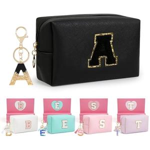 AIBFRID Birthday Gifts for Women Her,Travel Cute Makeup Bag,Large Capacity Cosmetic Bags for Women Makeup Pouch PU Leather Waterproof Cosmetic Bag (A, Black)