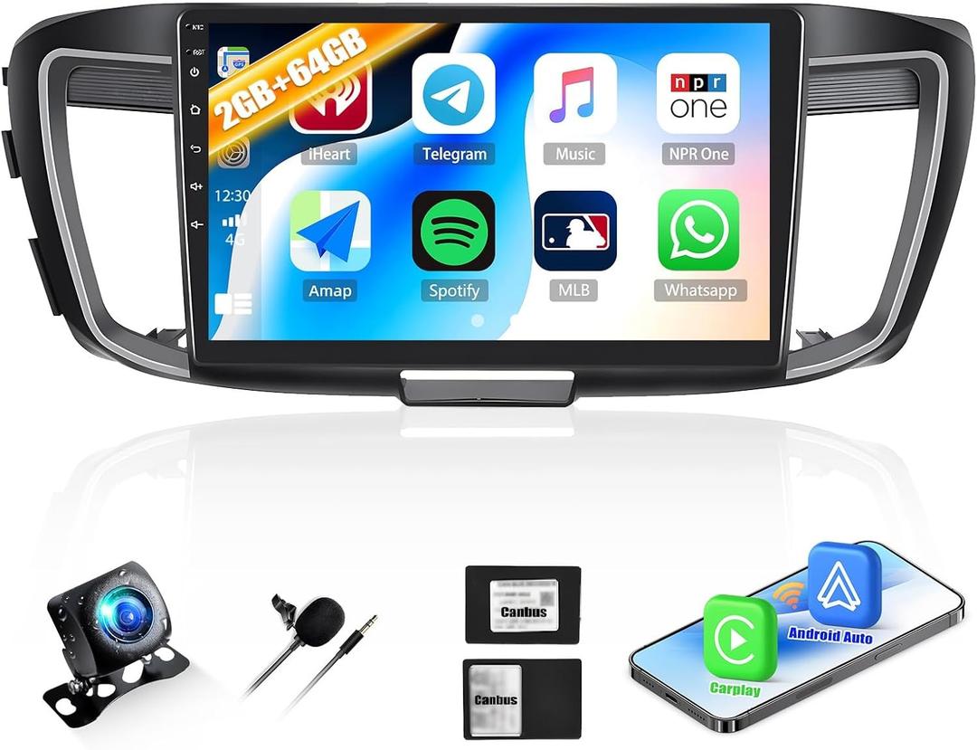 2G+64G Car Stereo for 2016 2017 Honda Accord Radio 2.4L with Wireless CarPlay Android Auto, Android 13 Head Unit, 10" Touch Screen Bluetooth Car Radio with GPS WiFi FM RDS HD Backup Camera (High-End)