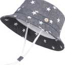 LANGZHEN Sun Protection Hat for Kids Toddler Boys Girls Wide Brim Summer Outdoor hat Cotton Baby Bucket Hat with Chin Strap (Gray)