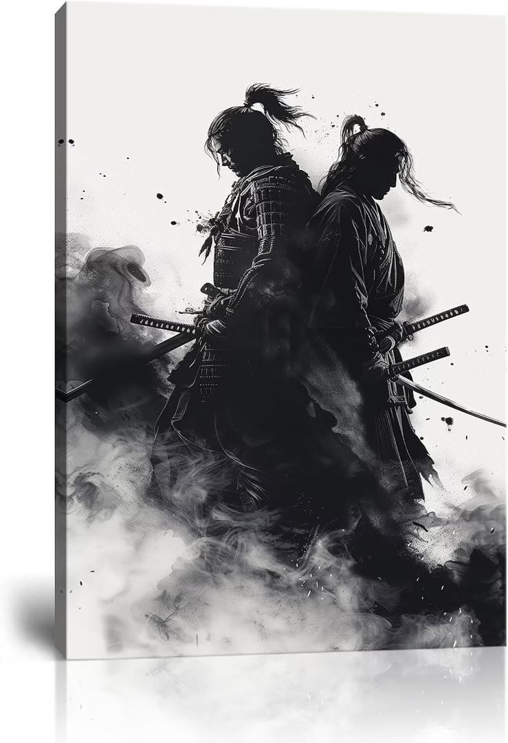 HQLLingArt Bushido Poster Japanese Samurai Canvas Wall Art for Living Room Bedroom - Japanese Artwork Samurai Picture Framed Ready to Hang(18''W x 24''H)