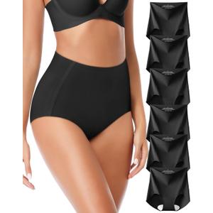 Seamless High Waisted Underwear Panties for Women No Show Ladies Panty Full Coverage Tagless Briefs 6 Pack (Black, M)