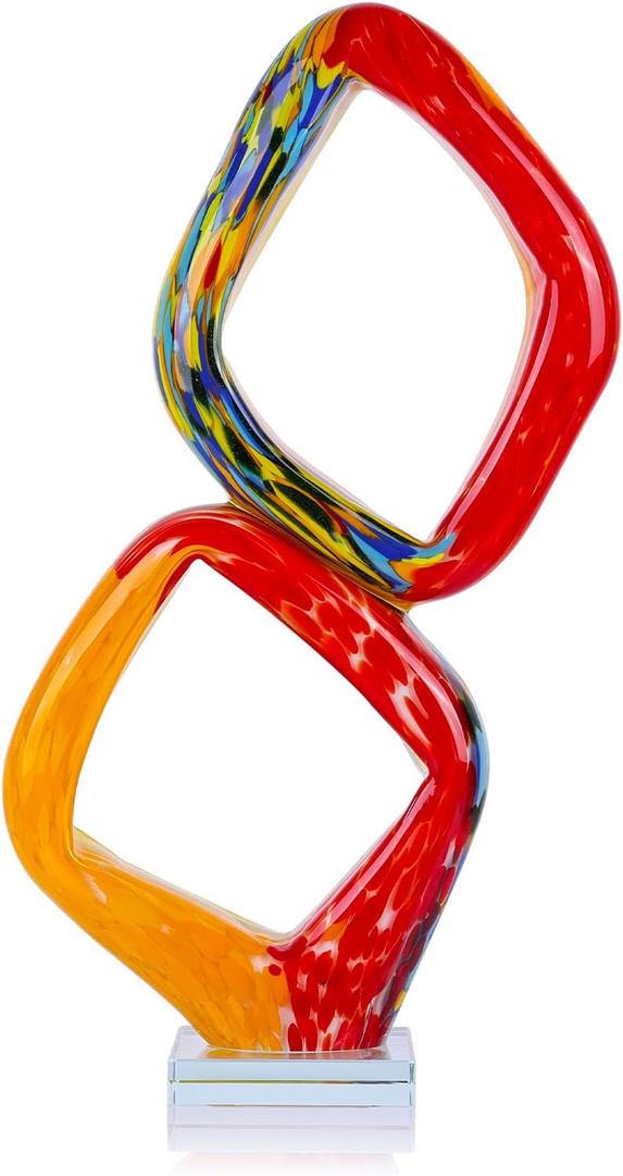 LCCCK 17.7in Tall Abstract Orange Glass Sculpture Large Hand Blown Glass Figurine Handblown Statue for Home Decor Living Room Shelf Mantel Tabletop Display Modern Art Accent Piece, 17.7 X 7.9 X 3.9 Inches