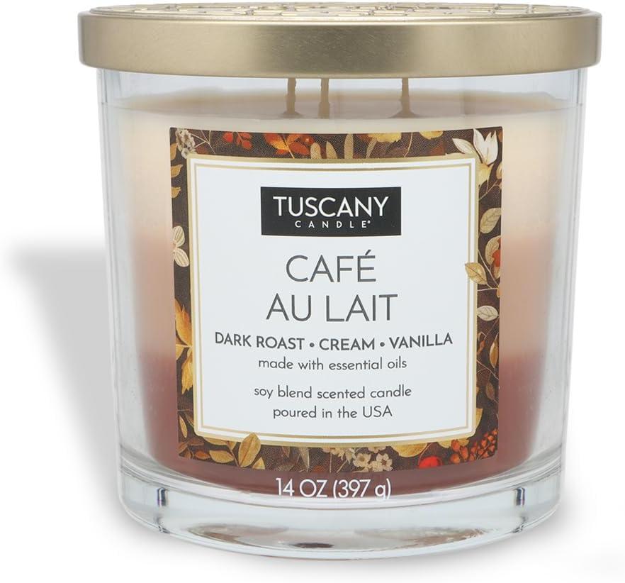Tuscany Candle Caf Au Lait Long-Lasting Scented Jar Candle, 14 oz