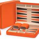 Yellow Mountain Imports Travel Size Backgammon Mini Game Set, Alanya - Magnetic Checkers and 9-inch Board in Sleek Leatherette Case - Classic Strategy Board Game
