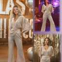 70s Disco Outfit Woman Sequin Jumpsuit Costume Outfits V-Neck for Women with Disco Ball Accessories (Gold, M)