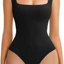 Avidlove Bodysuits for Women Square Neck Body Suit Double Lined Tank Top Bodysuit Soft (Small, Black)