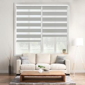 Allbright Zebra Window Blinds 15" W x 40" H Grey, Dual Layer Roller Shade, Room Darkening Shade Roll Up and Pull Down Blinds, Light Filtering Window Shades for Day and Night, Easy to Install