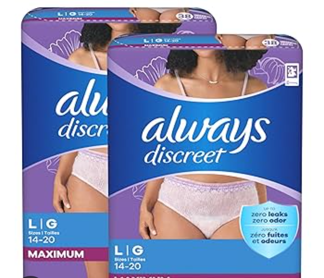 Always Discreet Adult Incontinence Underwear for Women and Postpartum Underwear, L, Up to 100% Bladder Leak Protection, 2pcs,   76 Count (Packaging May Vary)
