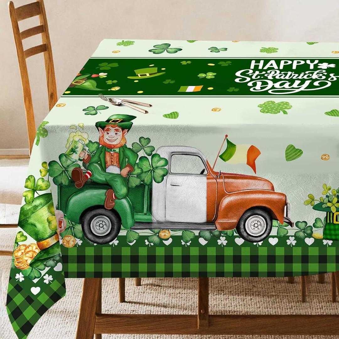 Hexagram St Patricks Day Tablecloth 60 x 84 Inch, St Patrick's Green Shamrocks Gnome Happy Truck Buffalo Plaid Tablecloths Cover for Party Home Dinner Decor