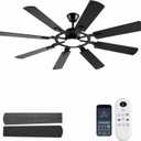 62 Inch Ceiling Fans with Lights, Large Low Profile Ceiling Fan with Remote Control, 8 Double Sided Blades, 6 Speed Reversible DC Motor, Silent Timing, Black Indoor Outdoor Ceiling Fan