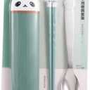Portable Travel Utensils Set with Case, Reusable Chopsticks Spoon Cutlery Set with Case, Plastic & Stainless Steel & Silicone, Cute Panda Head Premium Flatware Set for Daily Use