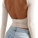 SUUKSESS Women Backless Going Out Tops Double Lined Open Back Basic Long Sleeve (Medium, Soft Sand)