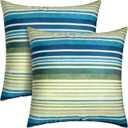 Pack of 2 18x18 Outdoor Pillows, Waterproof Throw Pillows with Inserts, Decorative Patio Pillows for Garden, Couch, Furniture, Sofa, Bed, Living Room(Stripe Blue Green)