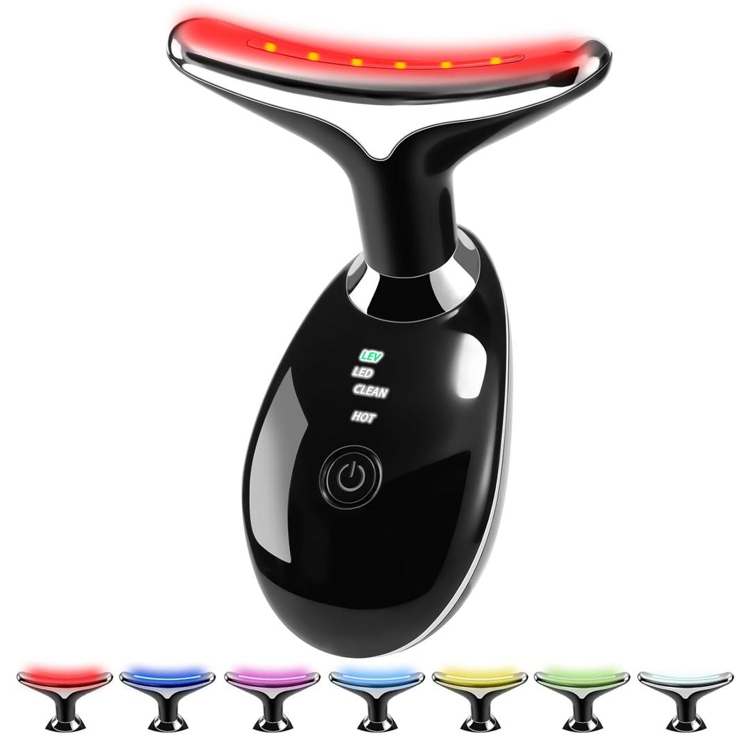 JURP 7-in-1 Red-Light-Therapy-for-Face and Neck, Face Neck Massager for Daily Skin Care Routine, Skin Care Tool (7 Color Black)