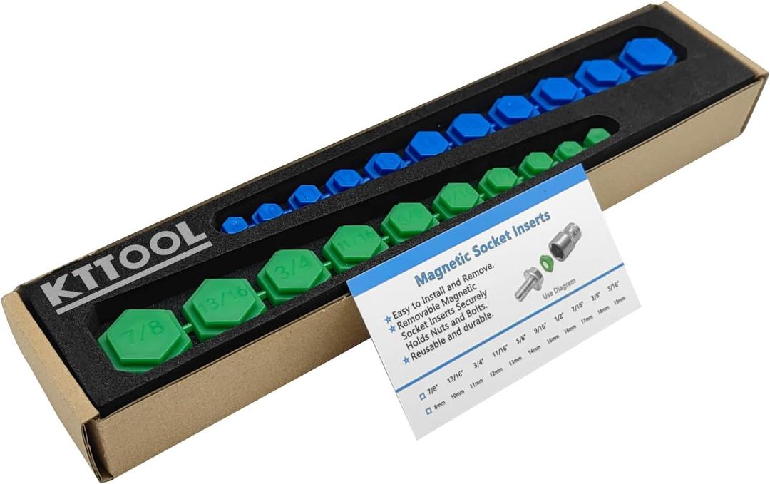 21 Pcs New SAE and Metric Magnetic Socket Inserts Tool Set, 5/16" - 7/8", 8mm - 19mm Universal Magnetic Socket Insert