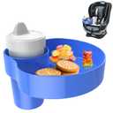 Car Seat Snack Tray: Travel Tray for Kids Carseat Cup Holder with Food Trays, Stroller Snacks Plate for Toddlers, Kid Road Trip Essentials, Blue