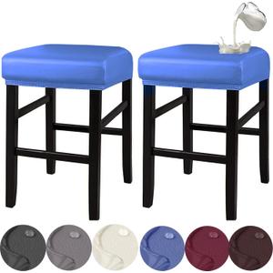 HFCNMY Stool Covers Rectangle, Stretch Waterproof PU Rectangle Bar Stool Covers Vanity Stool Cover Washable Counter Stool Covers Saddle Seat Cover with Elastic Bands(2 Pack,Blue)