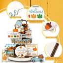 20 Pcs Fall Tiered Tray Decor Thanksgiving Table Decoration Farmhouse Rustic Centerpieces Pumpkin Truck Blocks Autumn Wooden Sign for Fall Home Table Harvest Decor
