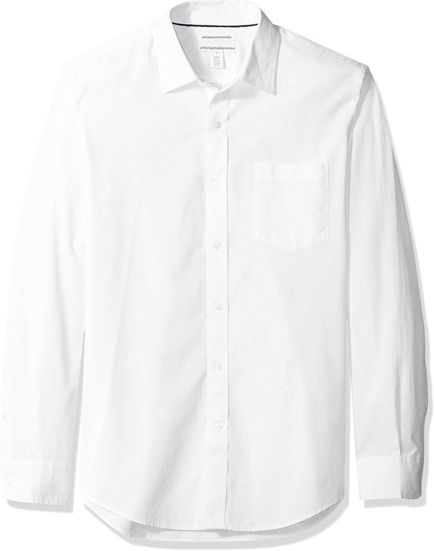 Amazon Essentials Men's Slim-Fit Long-Sleeve Poplin Shirt (X-Large, White)