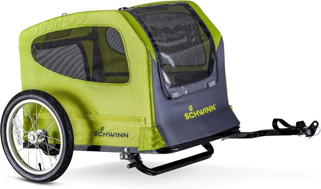 Schwinn Rascal Plus Pet Trailer, Holds Pets Up To 100 lb, Universal Coupler, Folding Frame, Quick-Release Wheels, Rear Doggy Door, Built-In Leash, Washable Liner, Bug Screen