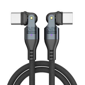 USB-C Charging Cable – 240W 6ft USB-C Cable Fast Charging – Heavy-Duty Nylon Swivel Charger Cord with 180-Degree Rotating Head – Right Angle Charger for Games, Car, Data Transfer (Black)