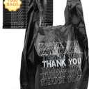 1000 Count Black Thank You Plastic T-Shirt Bags with Handles, 10.5" x 5.5" x 17.5" (1/8 Size), 14 Mic Plastic Grocery Bags for Retail, Shopping, Takeout, Convenience Stores & Small Trash Bags