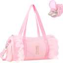 Personalized Initial Dance Bag for Girls 4-6, Small Lace Gym Sport Yoga Cheer Dance Bags Gift for Teen Girls, Cute Letter Kids Ballet Bag Toddler Travel Duffel Tote with Adjustable Straps(Pink-I)